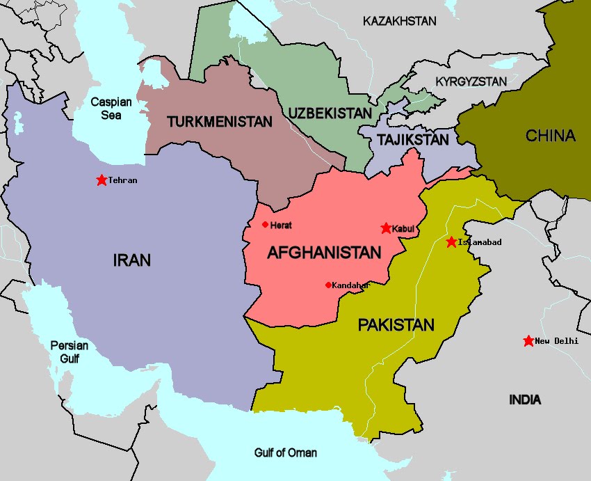 Regional map of Afghanistan and neighboring countries